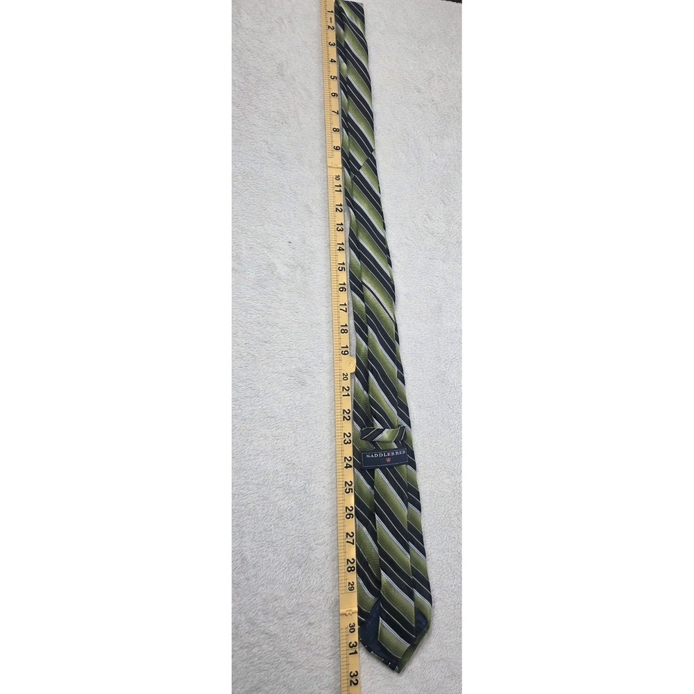 Saddlebred XL Long Silk Tie Green Black Stripe Extra Long 100% Silk Classic - Picture 7 of 10